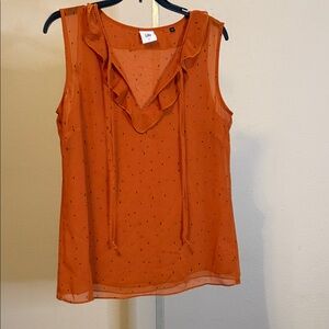 CAbi‎ Sleeveless Orange Blouse with Ruffle Detail